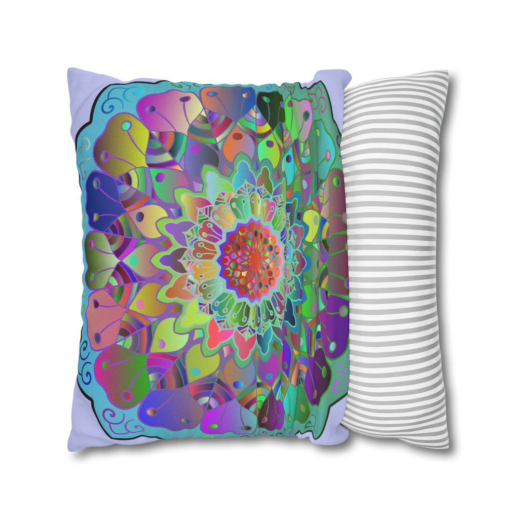 Spun Polyester Square Pillowcase Mandala Art - Original Fine Art - Hand - drawn - Pale Lavender - Blululi