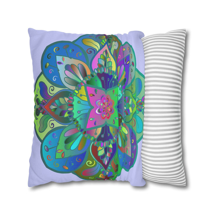 Spun Polyester Square Pillowcase Mandala Art - Original Fine Art - Hand - drawn - Pale Lavender - Blululi