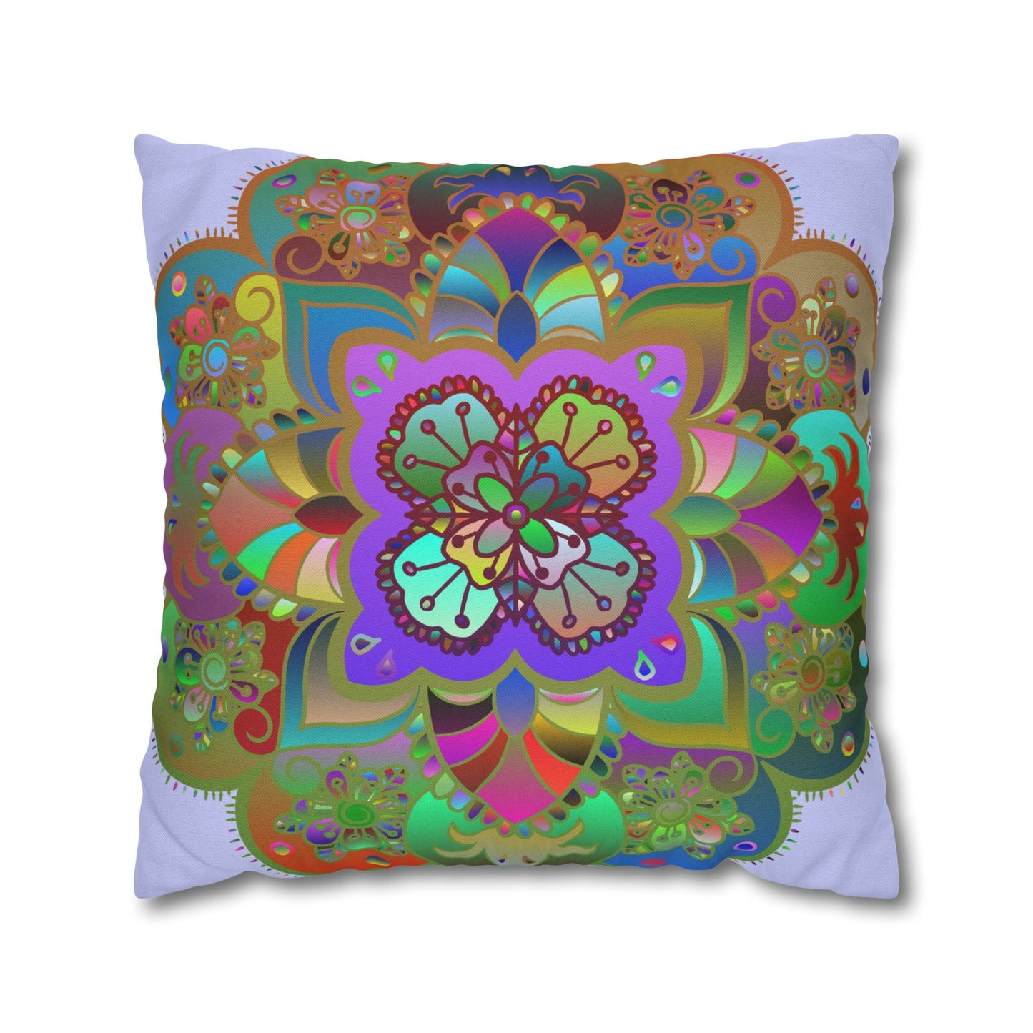 Spun Polyester Square Pillowcase Mandala Art - Original Fine Art - Hand - drawn - Pale Lavender - Blululi