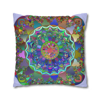 Spun Polyester Square Pillowcase Mandala Art - Original Fine Art - Hand - drawn - Pale Lavender - Blululi
