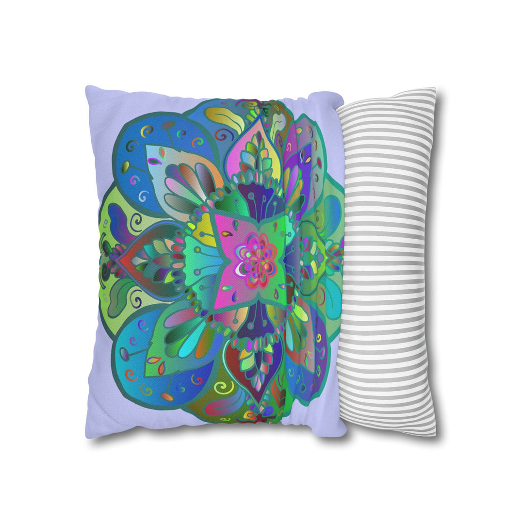 Spun Polyester Square Pillowcase Mandala Art - Original Fine Art - Hand - drawn - Pale Lavender - Blululi