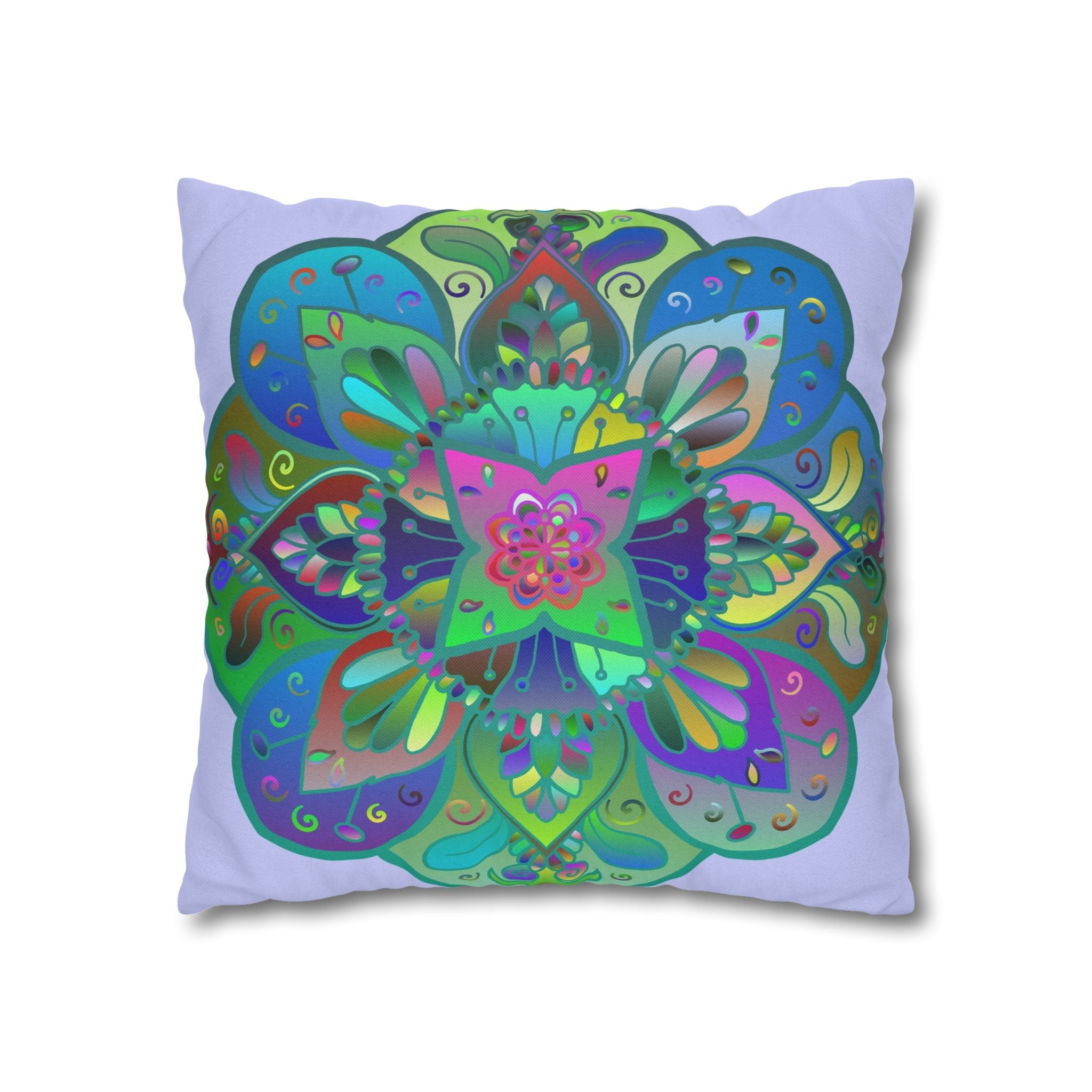 Spun Polyester Square Pillowcase Mandala Art - Original Fine Art - Hand - drawn - Pale Lavender - Blululi