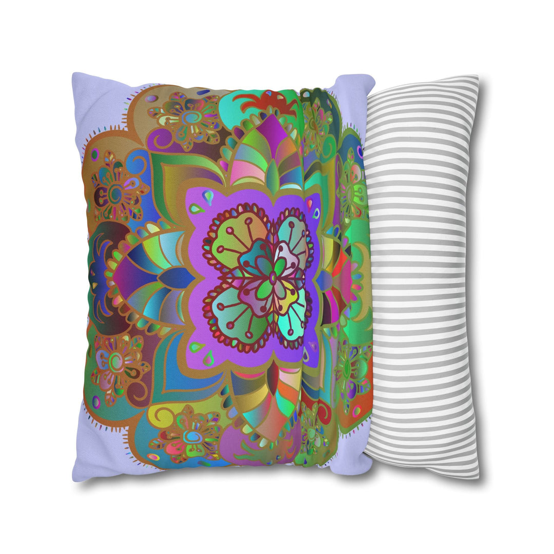 Spun Polyester Square Pillowcase Mandala Art - Original Fine Art - Hand - drawn - Pale Lavender - Blululi