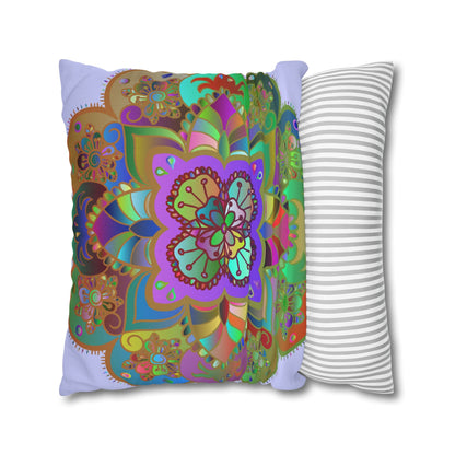 Spun Polyester Square Pillowcase Mandala Art - Original Fine Art - Hand - drawn - Pale Lavender - Blululi