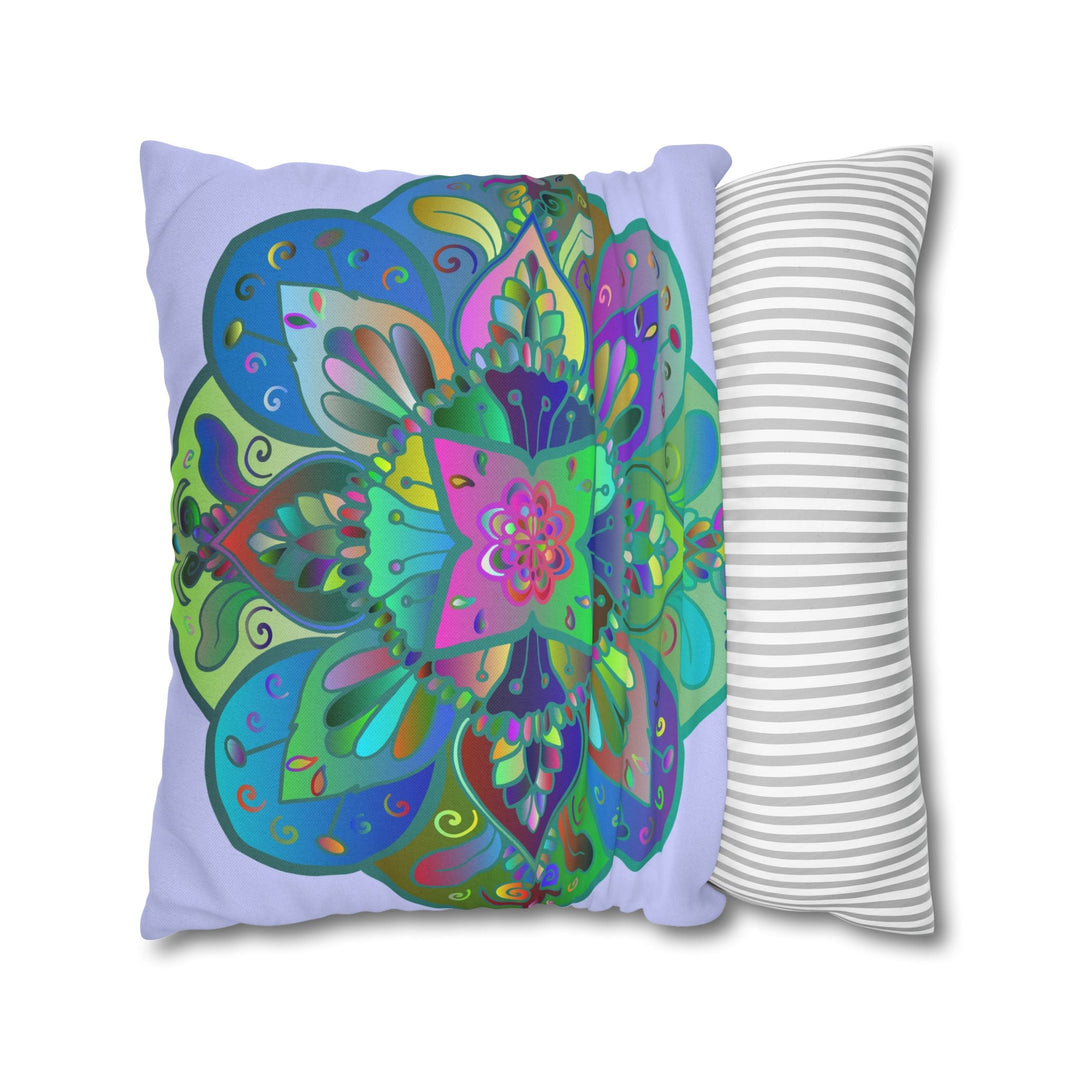 Spun Polyester Square Pillowcase Mandala Art - Original Fine Art - Hand - drawn - Pale Lavender - Blululi