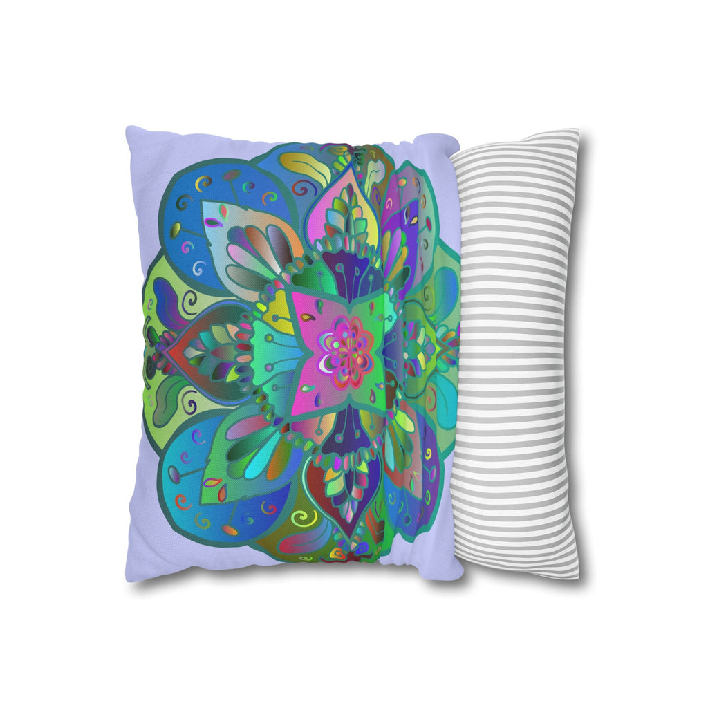 Spun Polyester Square Pillowcase Mandala Art - Original Fine Art - Hand - drawn - Pale Lavender - Blululi