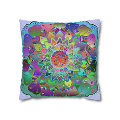 Spun Polyester Square Pillowcase Mandala Art - Original Fine Art - Hand - drawn - Pale Lavender - Blululi
