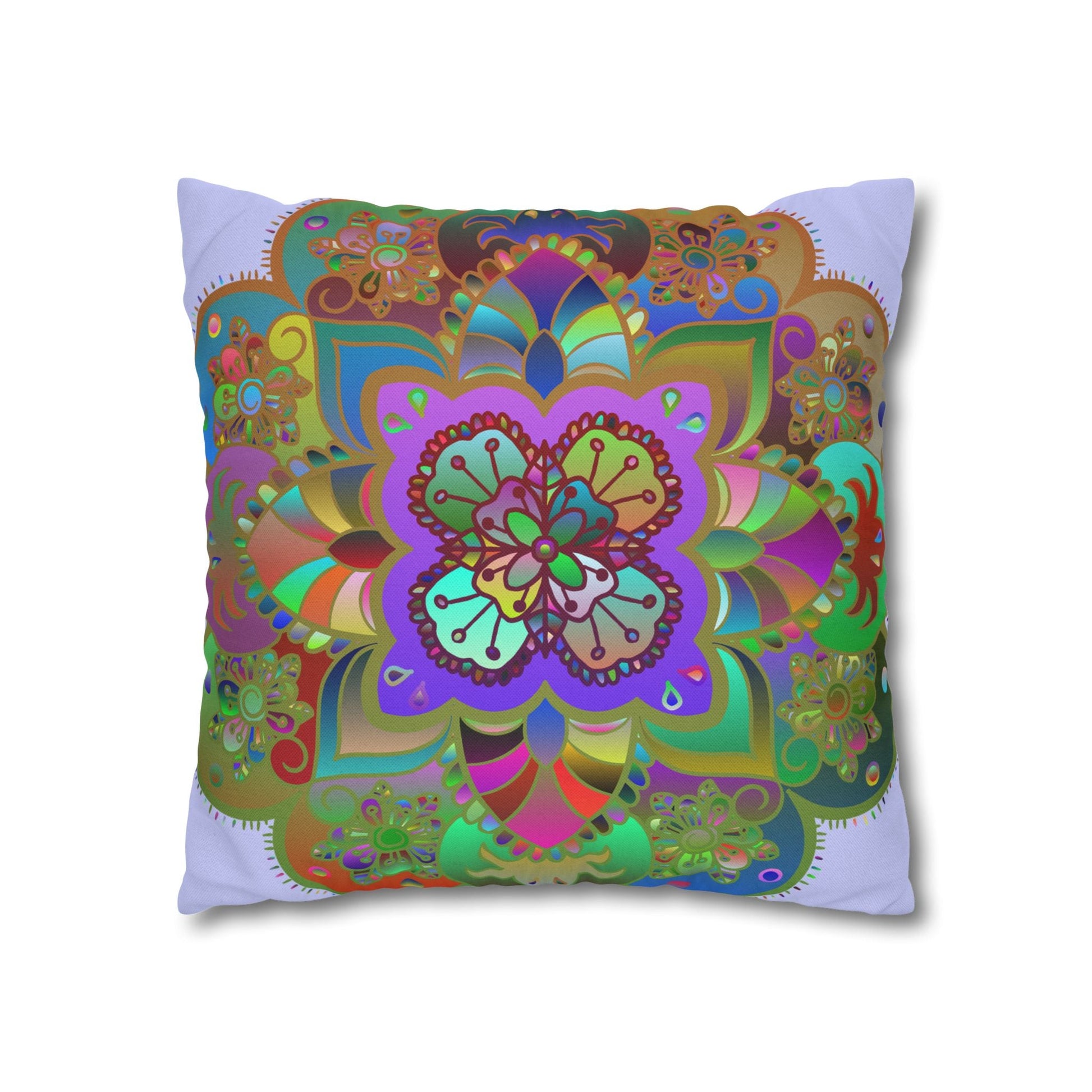 Spun Polyester Square Pillowcase Mandala Art - Original Fine Art - Hand - drawn - Pale Lavender - Blululi