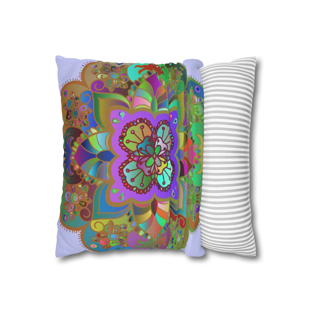 Spun Polyester Square Pillowcase Mandala Art - Original Fine Art - Hand - drawn - Pale Lavender - Blululi