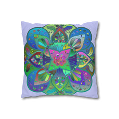 Spun Polyester Square Pillowcase Mandala Art - Original Fine Art - Hand - drawn - Pale Lavender - Blululi