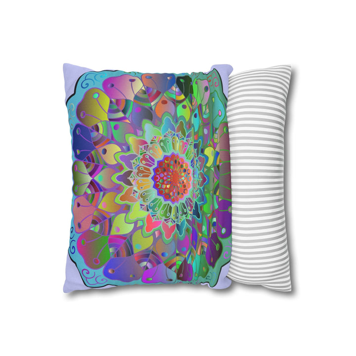 Spun Polyester Square Pillowcase Mandala Art - Original Fine Art - Hand - drawn - Pale Lavender - Blululi