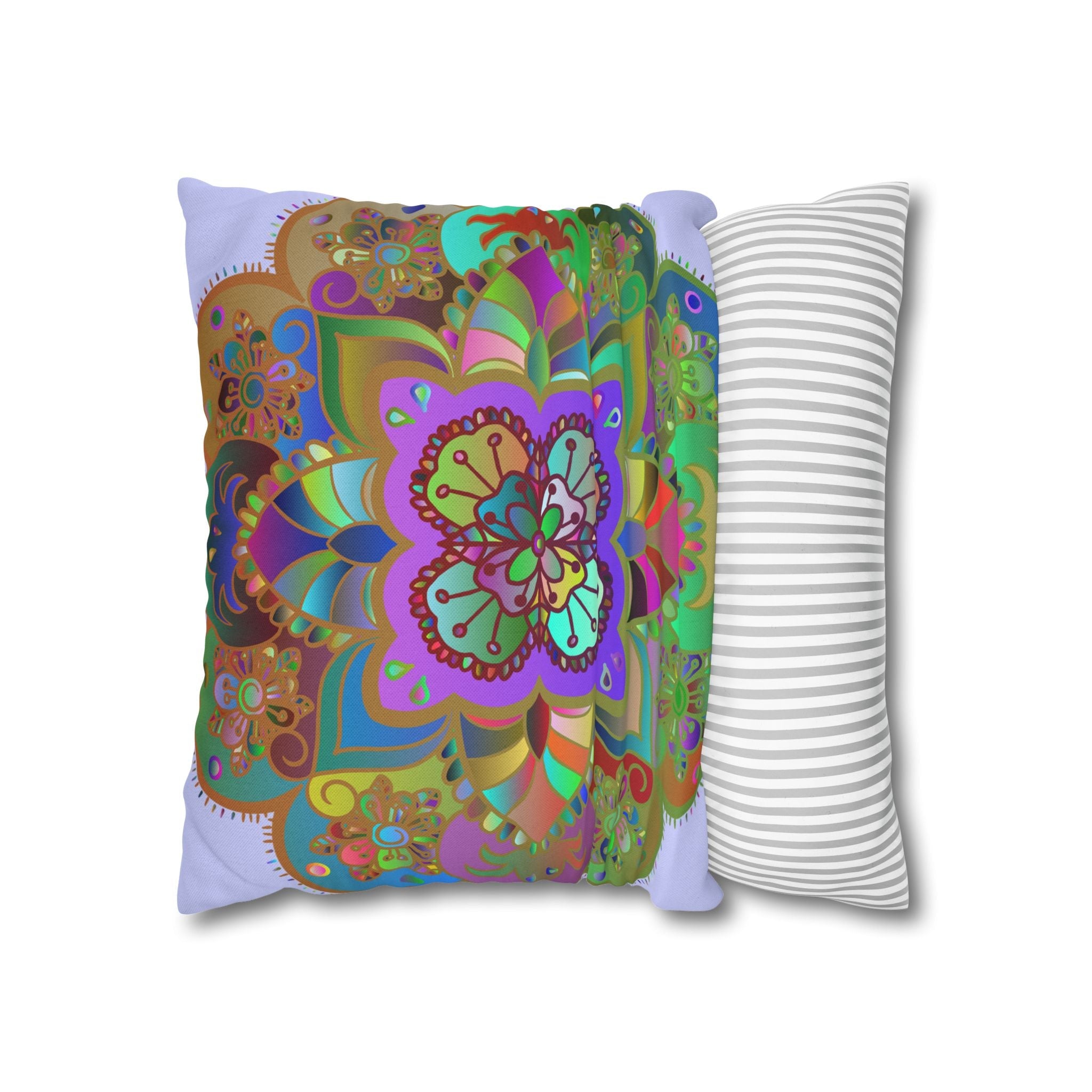 Spun Polyester Square Pillowcase Mandala Art - Original Fine Art - Hand - drawn - Pale Lavender - Blululi