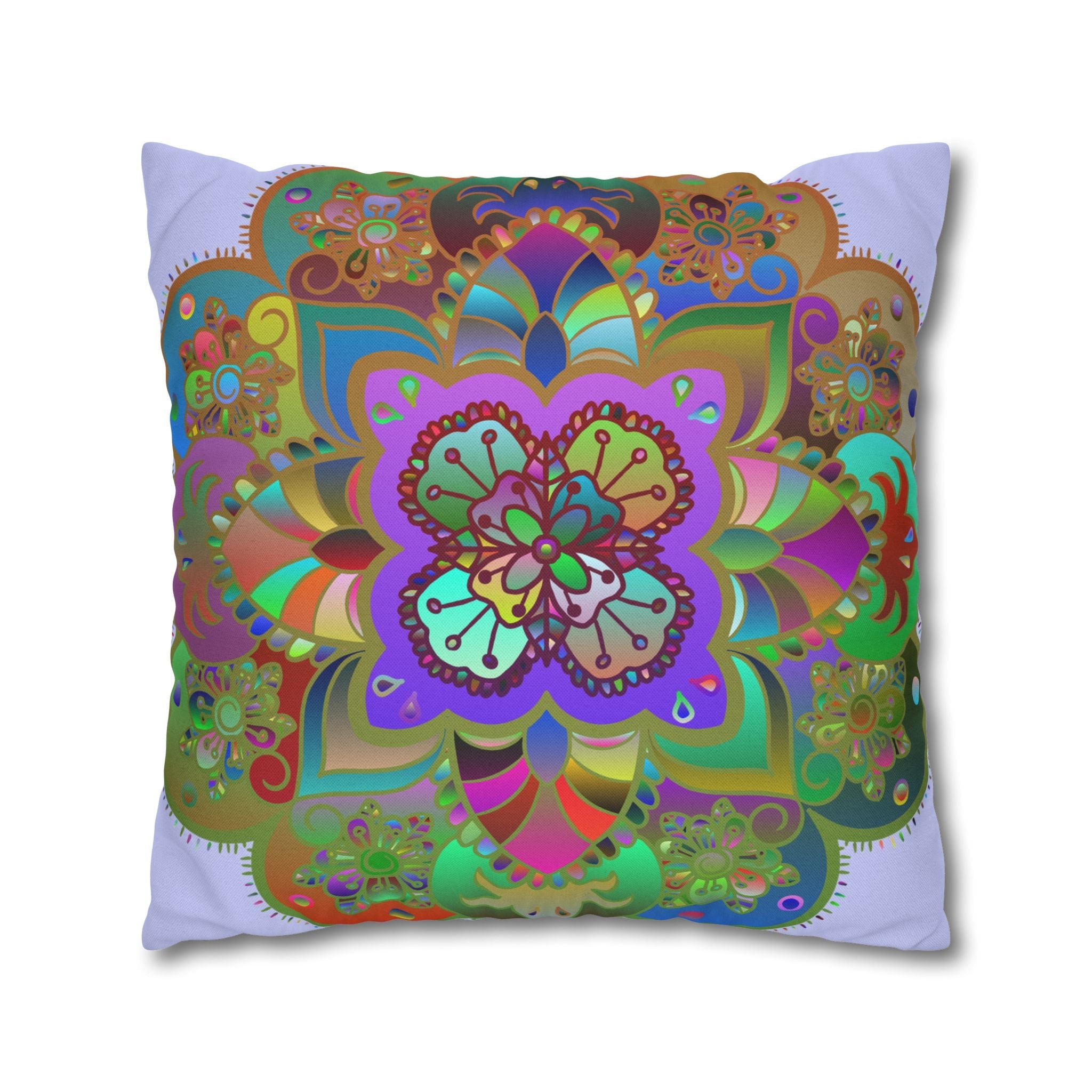 Spun Polyester Square Pillowcase Mandala Art - Original Fine Art - Hand - drawn - Pale Lavender - Blululi