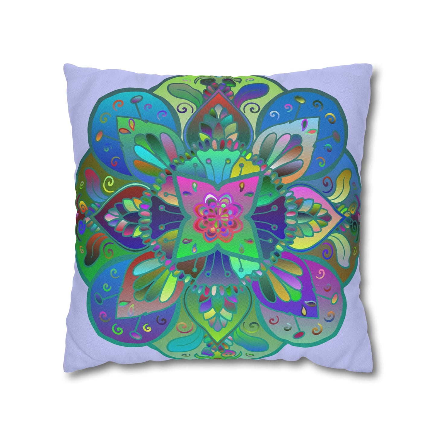 Spun Polyester Square Pillowcase Mandala Art - Original Fine Art - Hand - drawn - Pale Lavender - Blululi