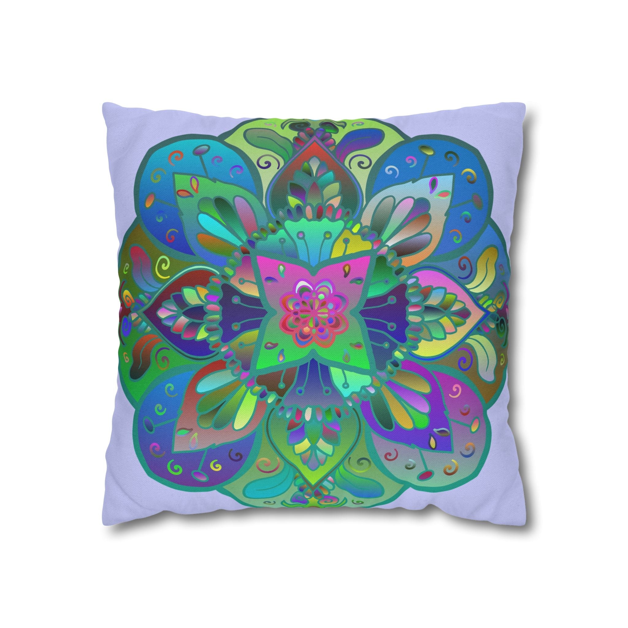 Spun Polyester Square Pillowcase Mandala Art - Original Fine Art - Hand - drawn - Pale Lavender - Blululi