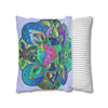 Spun Polyester Square Pillowcase Mandala Art - Original Fine Art - Hand - drawn - Pale Lavender - Blululi