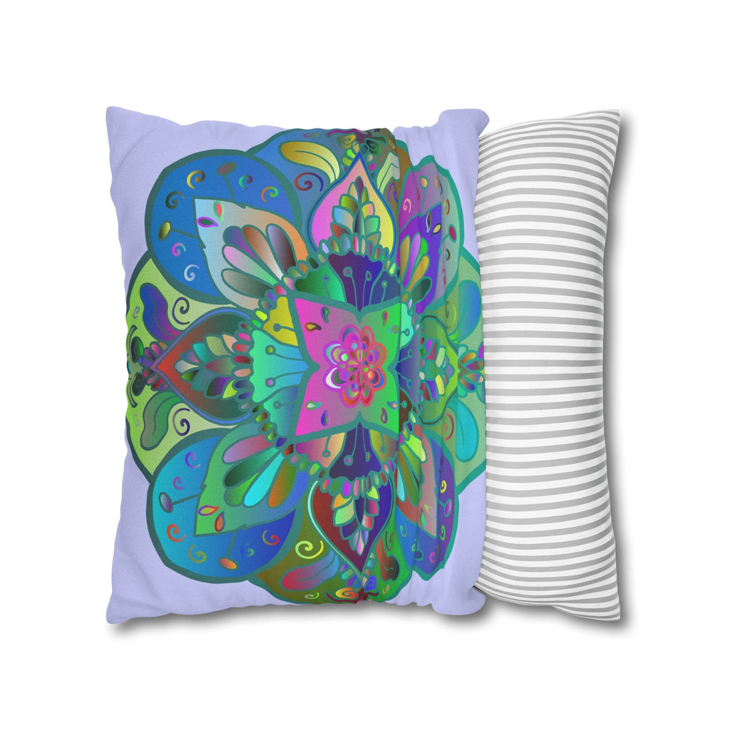 Spun Polyester Square Pillowcase Mandala Art - Original Fine Art - Hand - drawn - Pale Lavender - Blululi