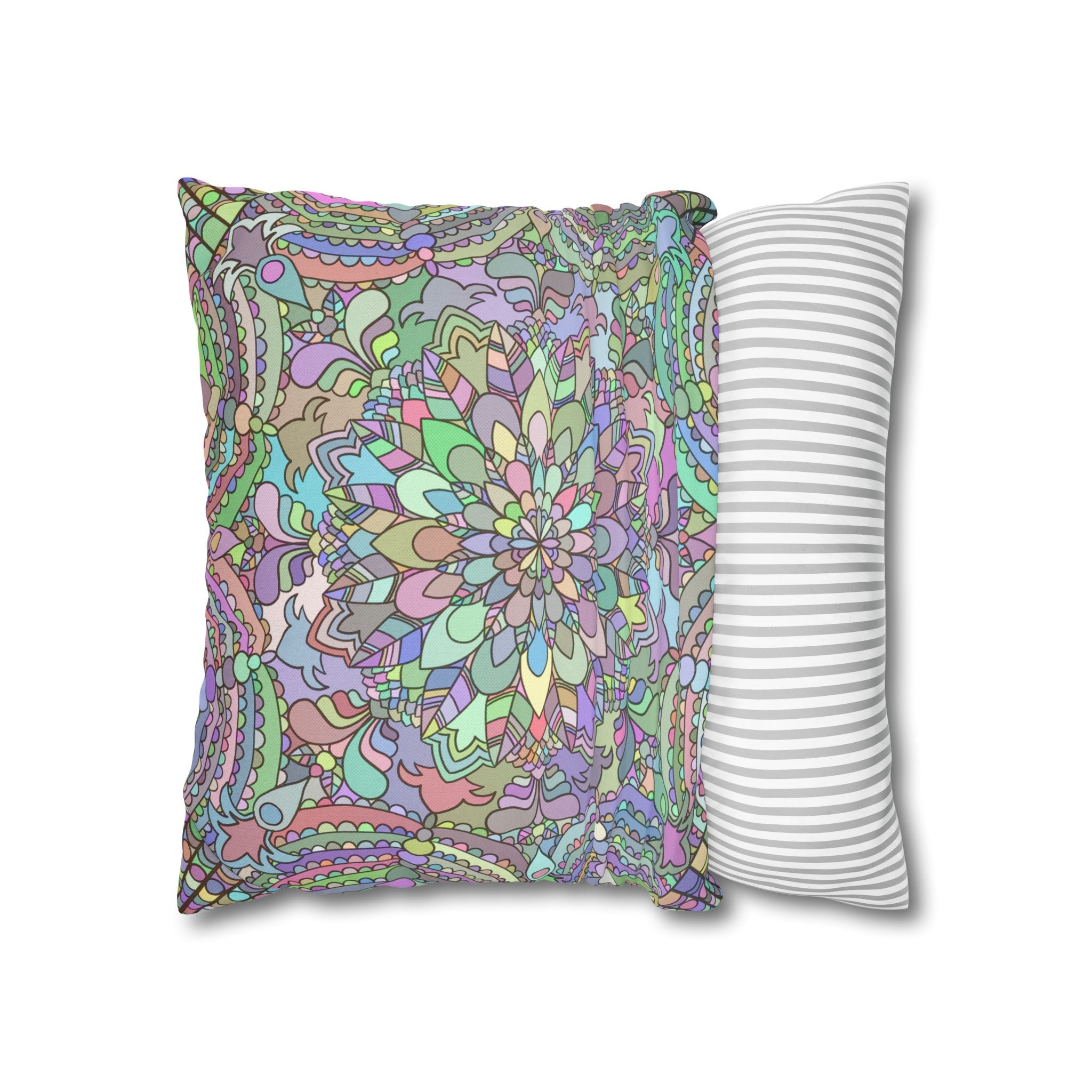 Spun Polyester Square Pillowcase Mandala Art - Original Fine Art - Hand - drawn - Pastel colors - Blululi