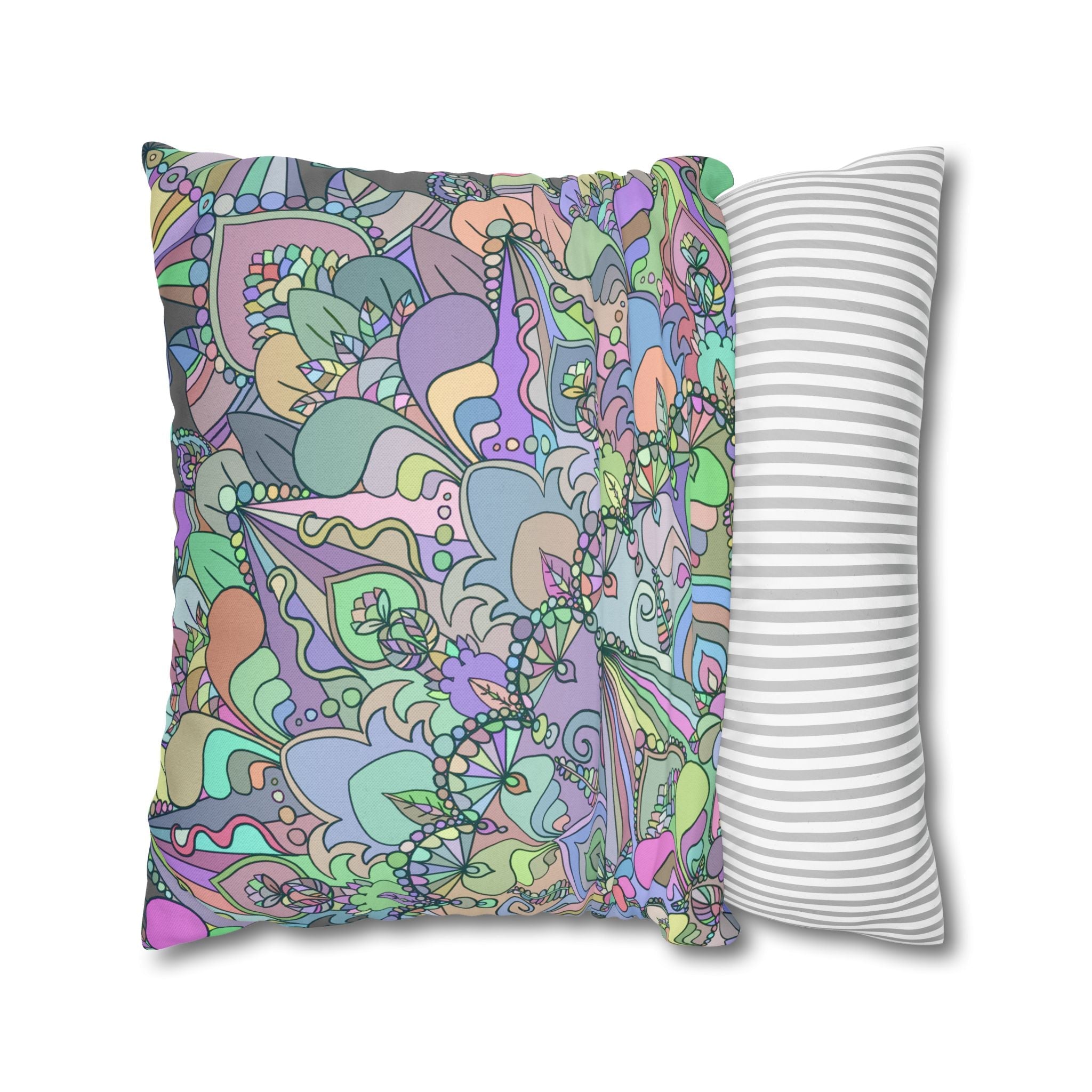 Spun Polyester Square Pillowcase Mandala Art - Original Fine Art - Hand - drawn - Pastel colors - Blululi