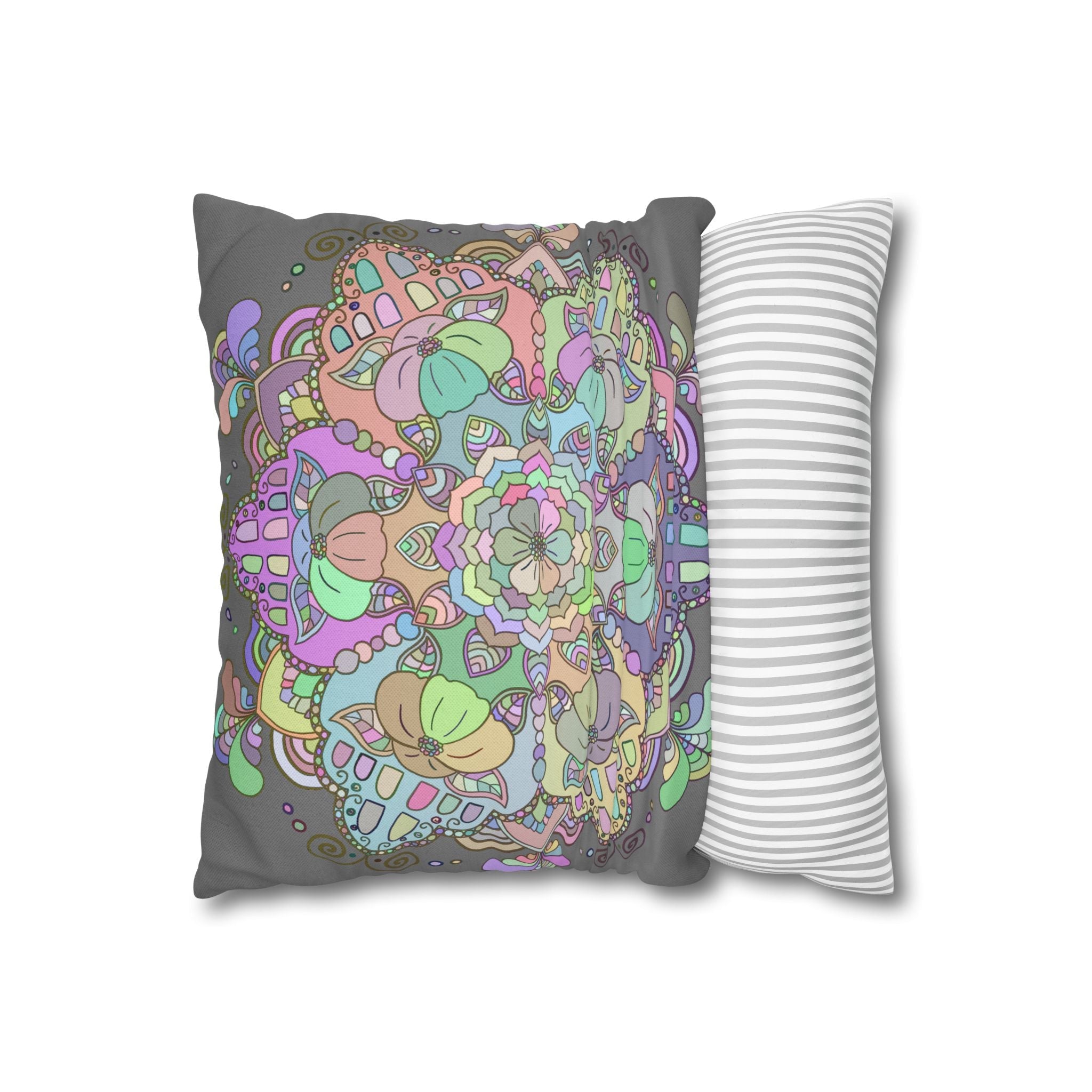 Spun Polyester Square Pillowcase Mandala Art - Original Fine Art - Hand - drawn - Pastel colors - Blululi