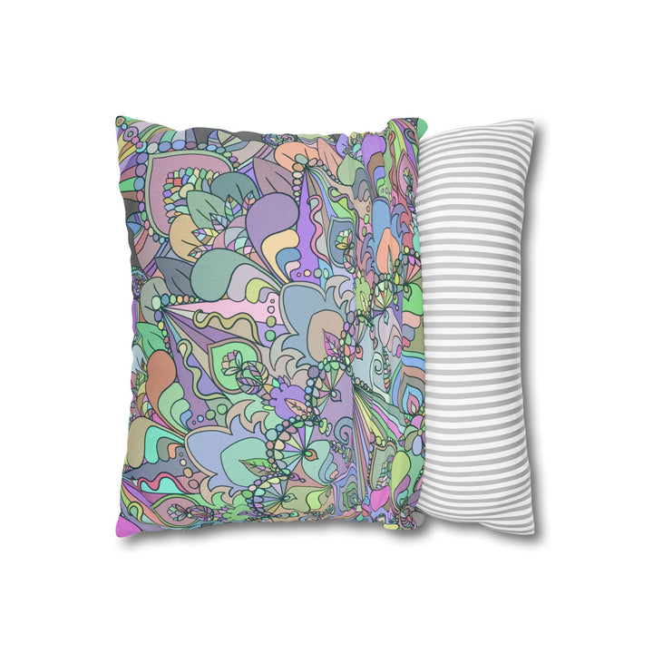 Spun Polyester Square Pillowcase Mandala Art - Original Fine Art - Hand - drawn - Pastel colors - Blululi