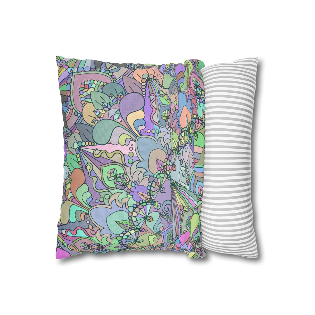 Spun Polyester Square Pillowcase Mandala Art - Original Fine Art - Hand - drawn - Pastel colors - Blululi