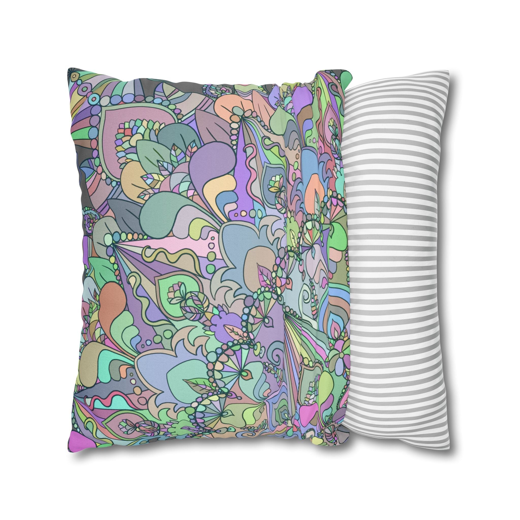 Spun Polyester Square Pillowcase Mandala Art - Original Fine Art - Hand - drawn - Pastel colors - Blululi