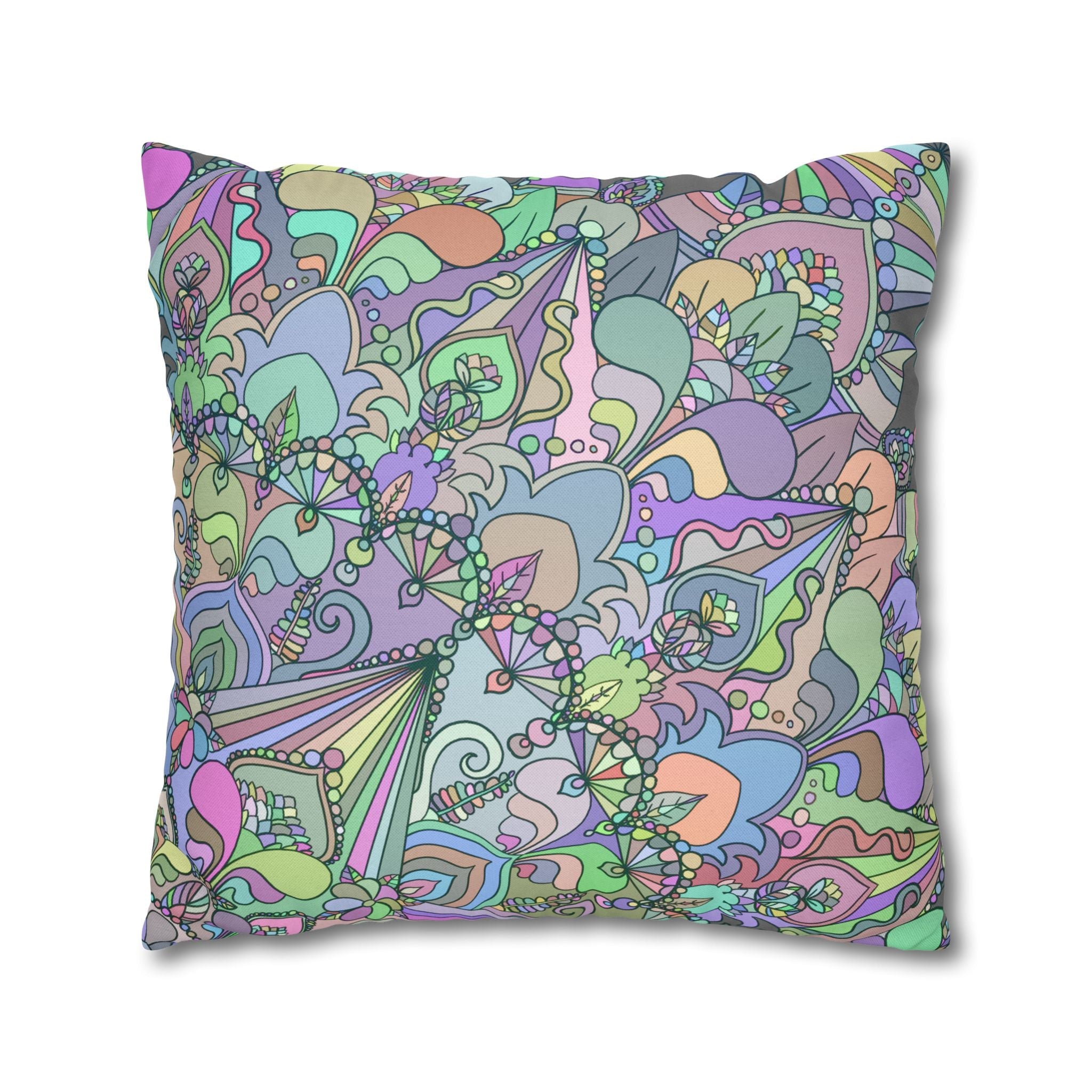 Spun Polyester Square Pillowcase Mandala Art - Original Fine Art - Hand - drawn - Pastel colors - Blululi