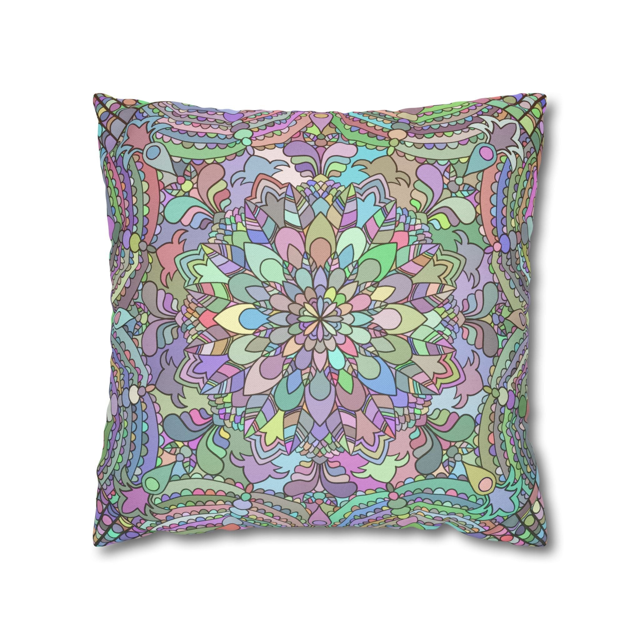 Spun Polyester Square Pillowcase Mandala Art - Original Fine Art - Hand - drawn - Pastel colors - Blululi