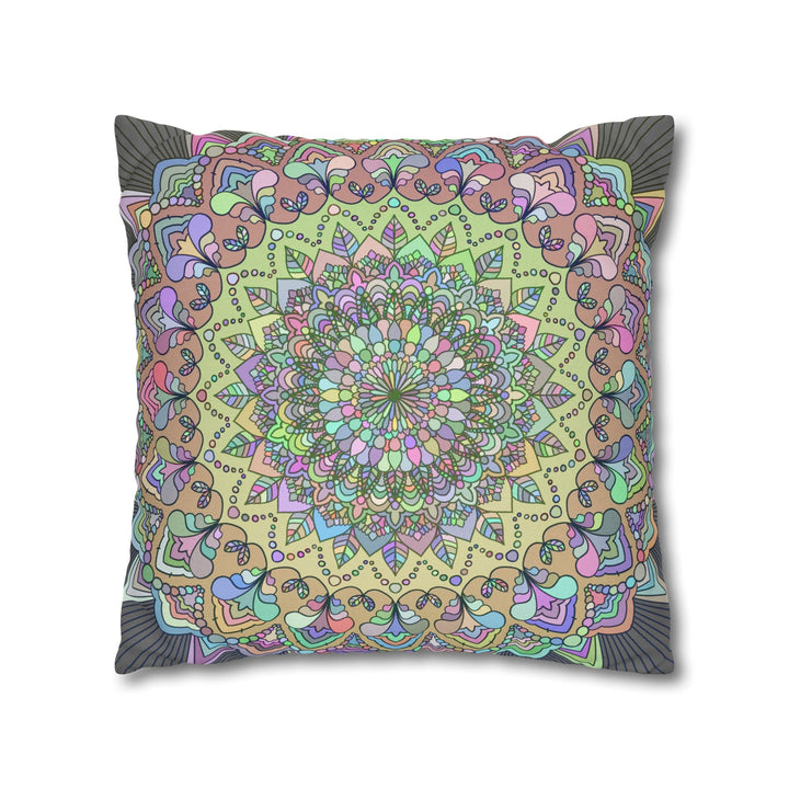 Spun Polyester Square Pillowcase Mandala Art - Original Fine Art - Hand - drawn - Pastel colors - Blululi