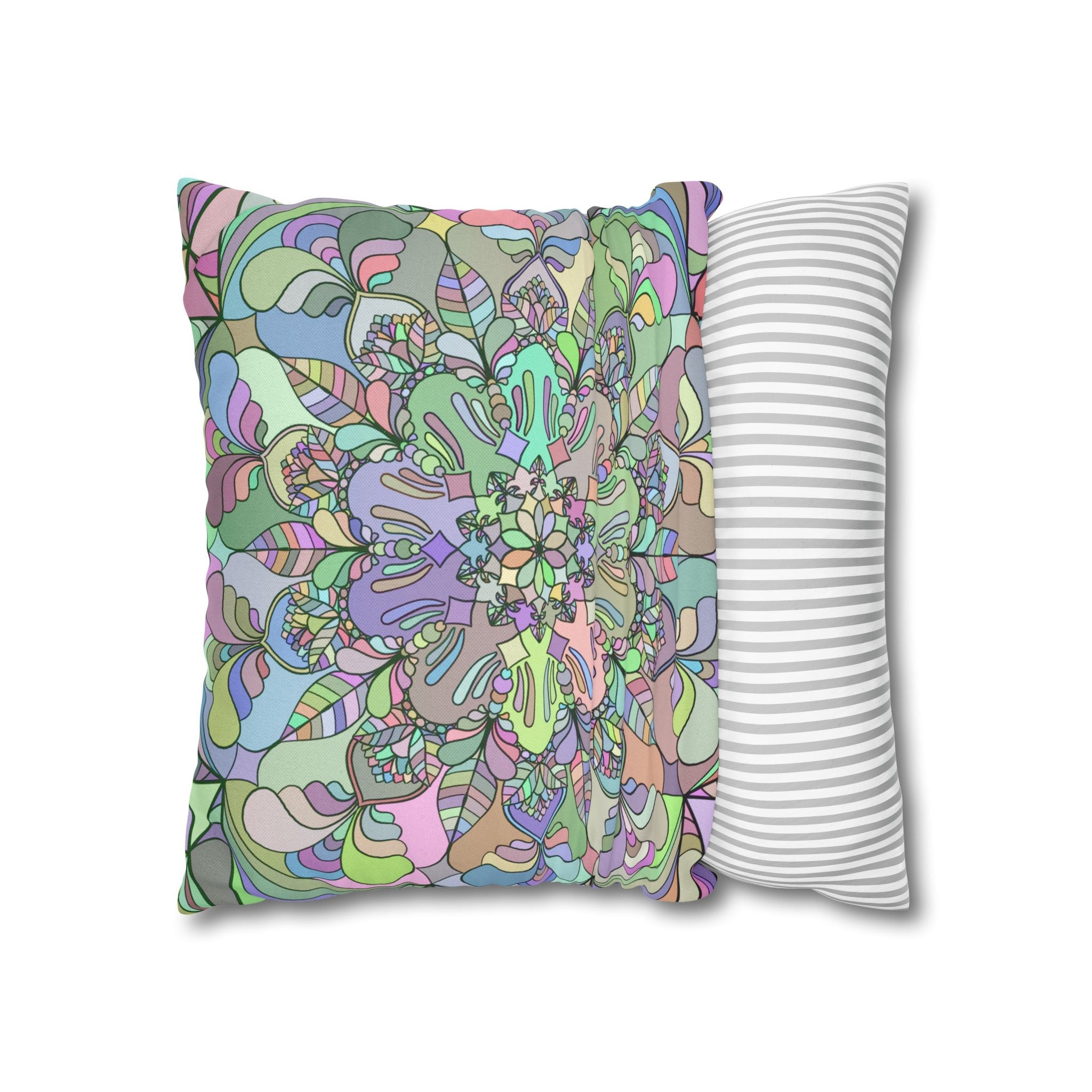 Spun Polyester Square Pillowcase Mandala Art - Original Fine Art - Hand - drawn - Pastel colors - Blululi