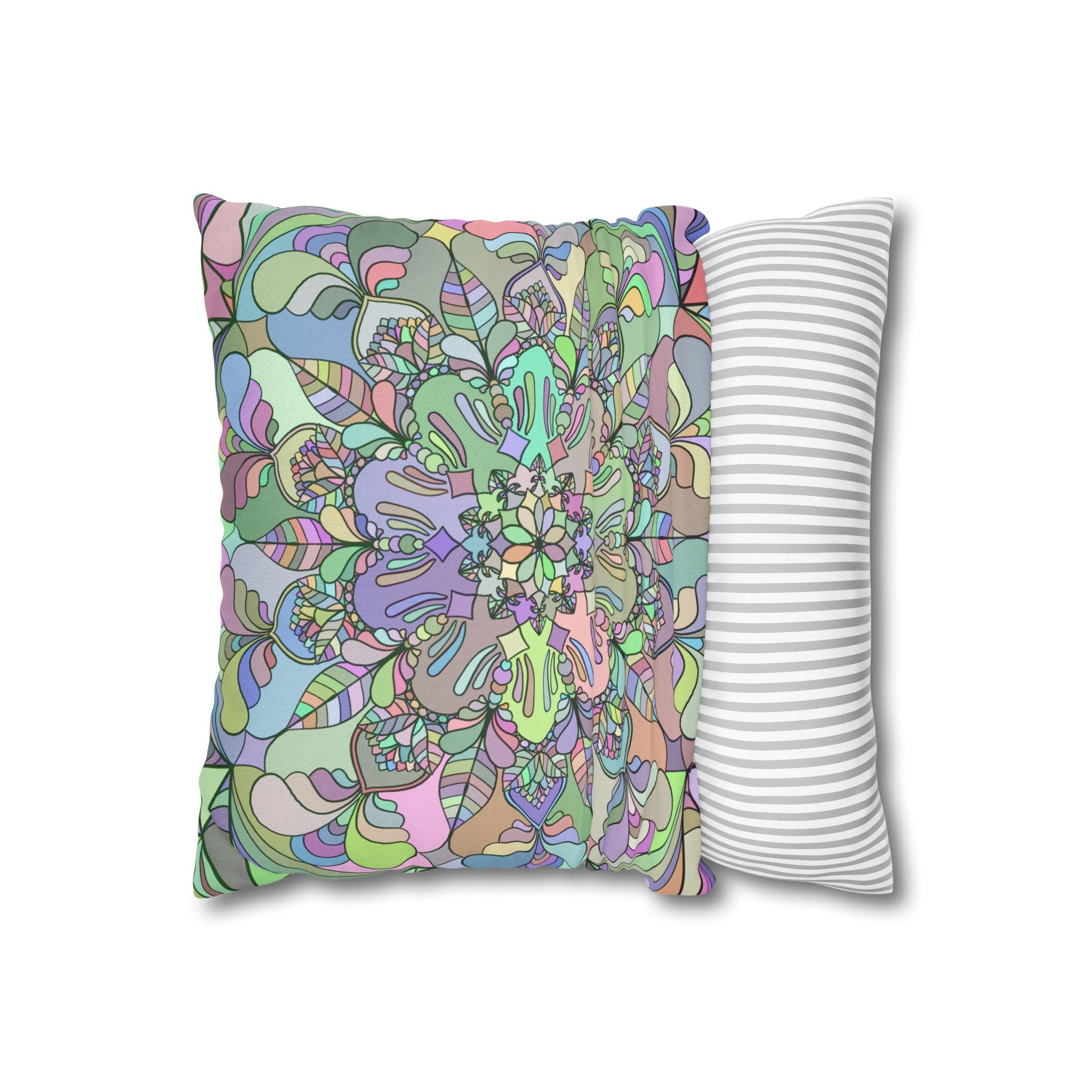 Spun Polyester Square Pillowcase Mandala Art - Original Fine Art - Hand - drawn - Pastel colors - Blululi