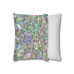 Spun Polyester Square Pillowcase Mandala Art - Original Fine Art - Hand - drawn - Pastel colors - Blululi