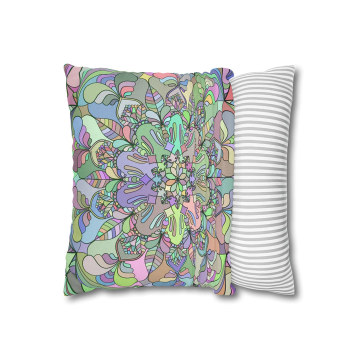 Spun Polyester Square Pillowcase Mandala Art - Original Fine Art - Hand - drawn - Pastel colors - Blululi