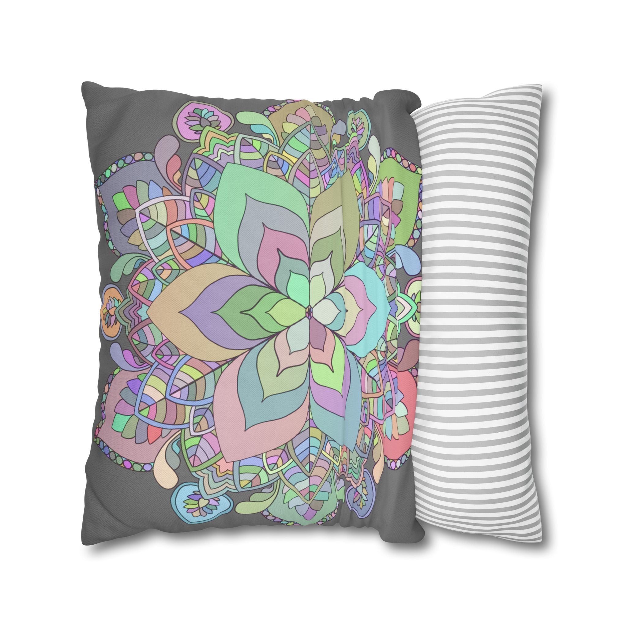 Spun Polyester Square Pillowcase Mandala Art - Original Fine Art - Hand - drawn - Pastel colors - Blululi