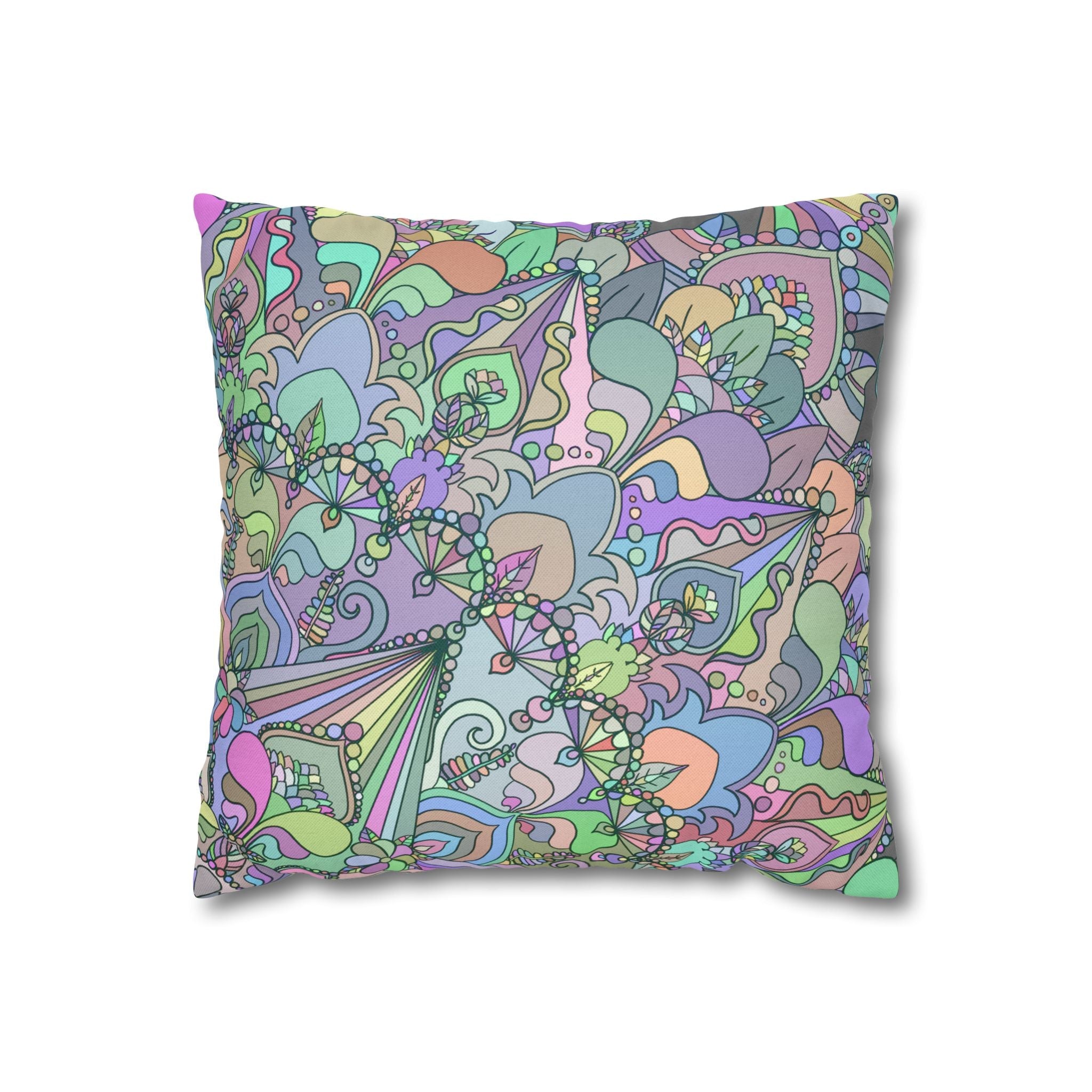 Spun Polyester Square Pillowcase Mandala Art - Original Fine Art - Hand - drawn - Pastel colors - Blululi