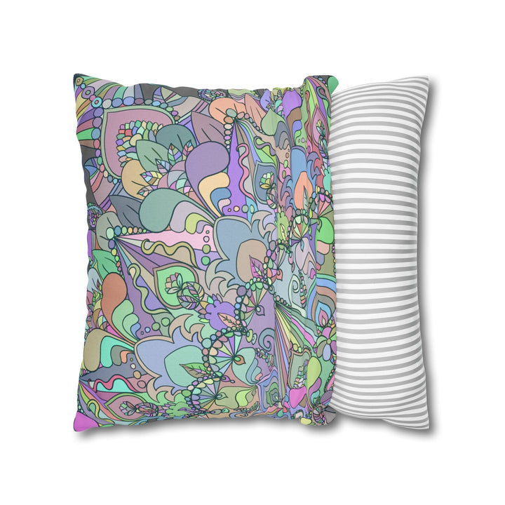 Spun Polyester Square Pillowcase Mandala Art - Original Fine Art - Hand - drawn - Pastel colors - Blululi