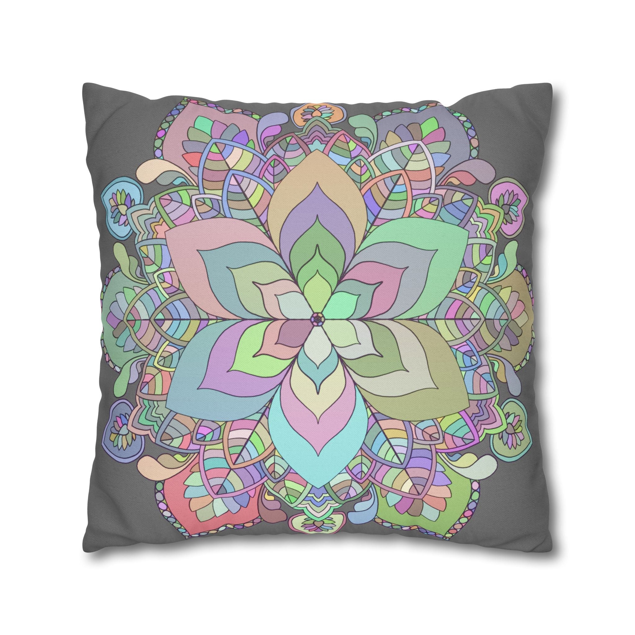 Spun Polyester Square Pillowcase Mandala Art - Original Fine Art - Hand - drawn - Pastel colors - Blululi