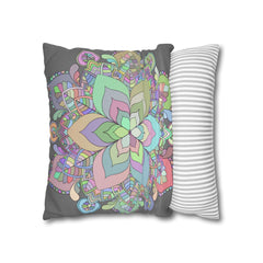 Spun Polyester Square Pillowcase Mandala Art - Original Fine Art - Hand - drawn - Pastel colors - Blululi