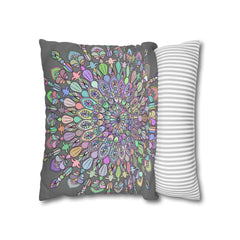 Spun Polyester Square Pillowcase Mandala Art - Original Fine Art - Hand - drawn - Pastel colors - Blululi
