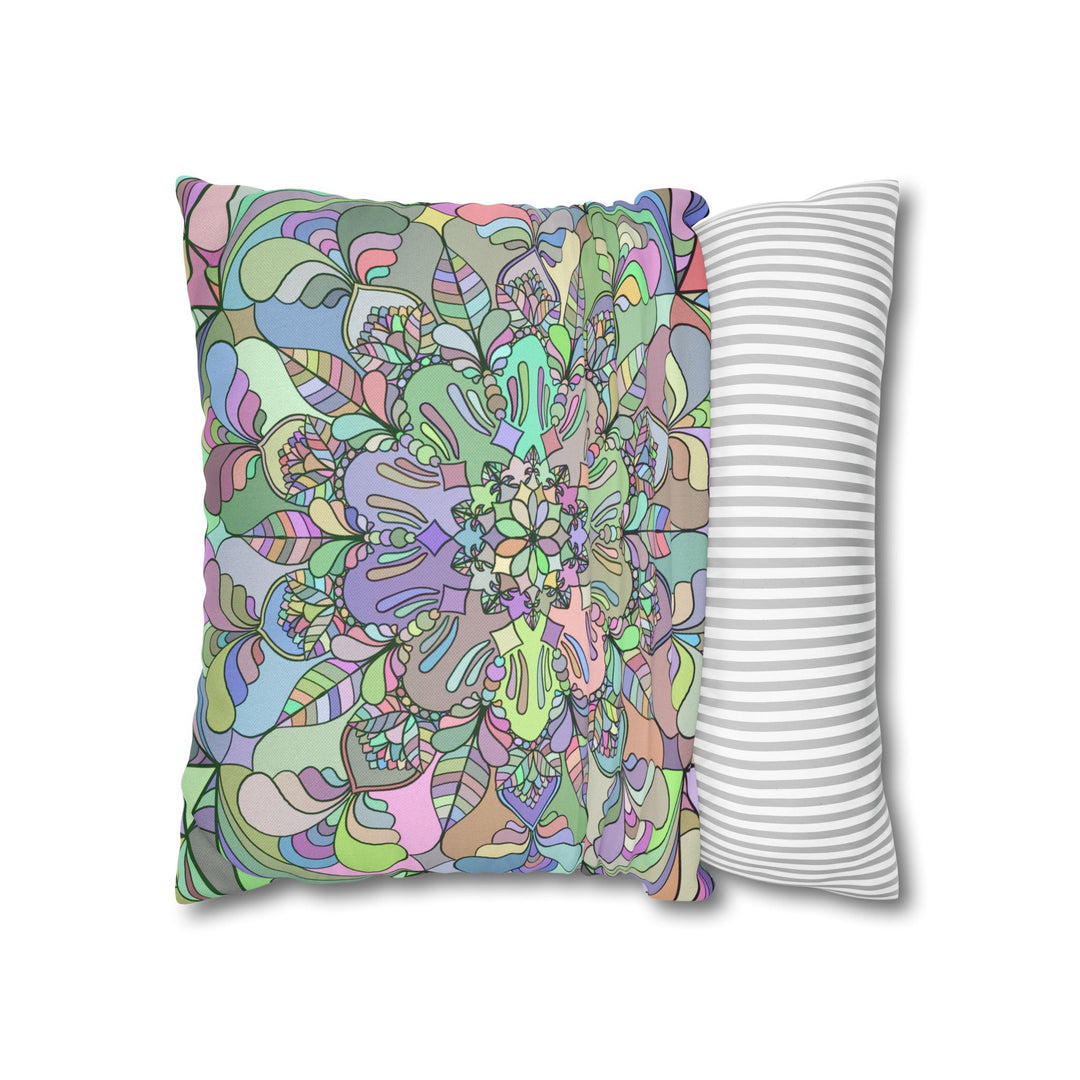 Spun Polyester Square Pillowcase Mandala Art - Original Fine Art - Hand - drawn - Pastel colors - Blululi