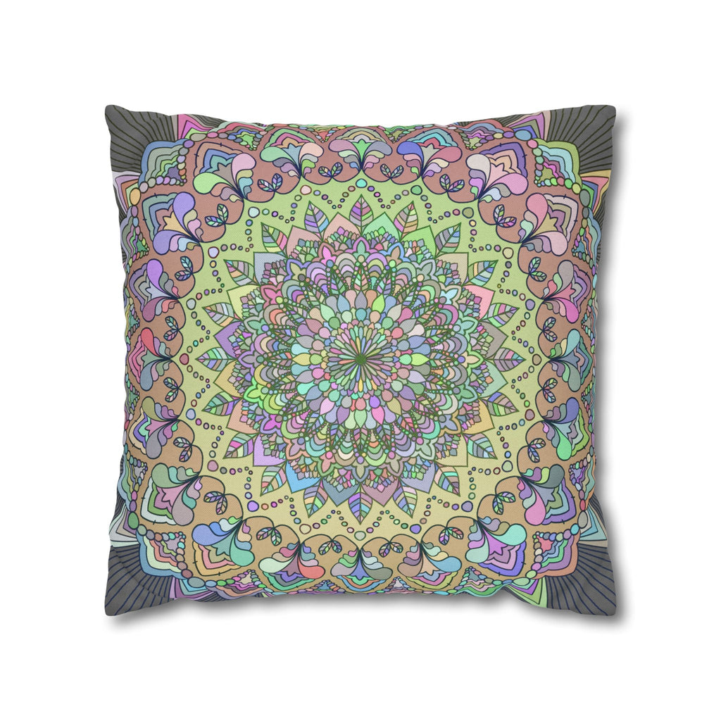 Spun Polyester Square Pillowcase Mandala Art - Original Fine Art - Hand - drawn - Pastel colors - Blululi