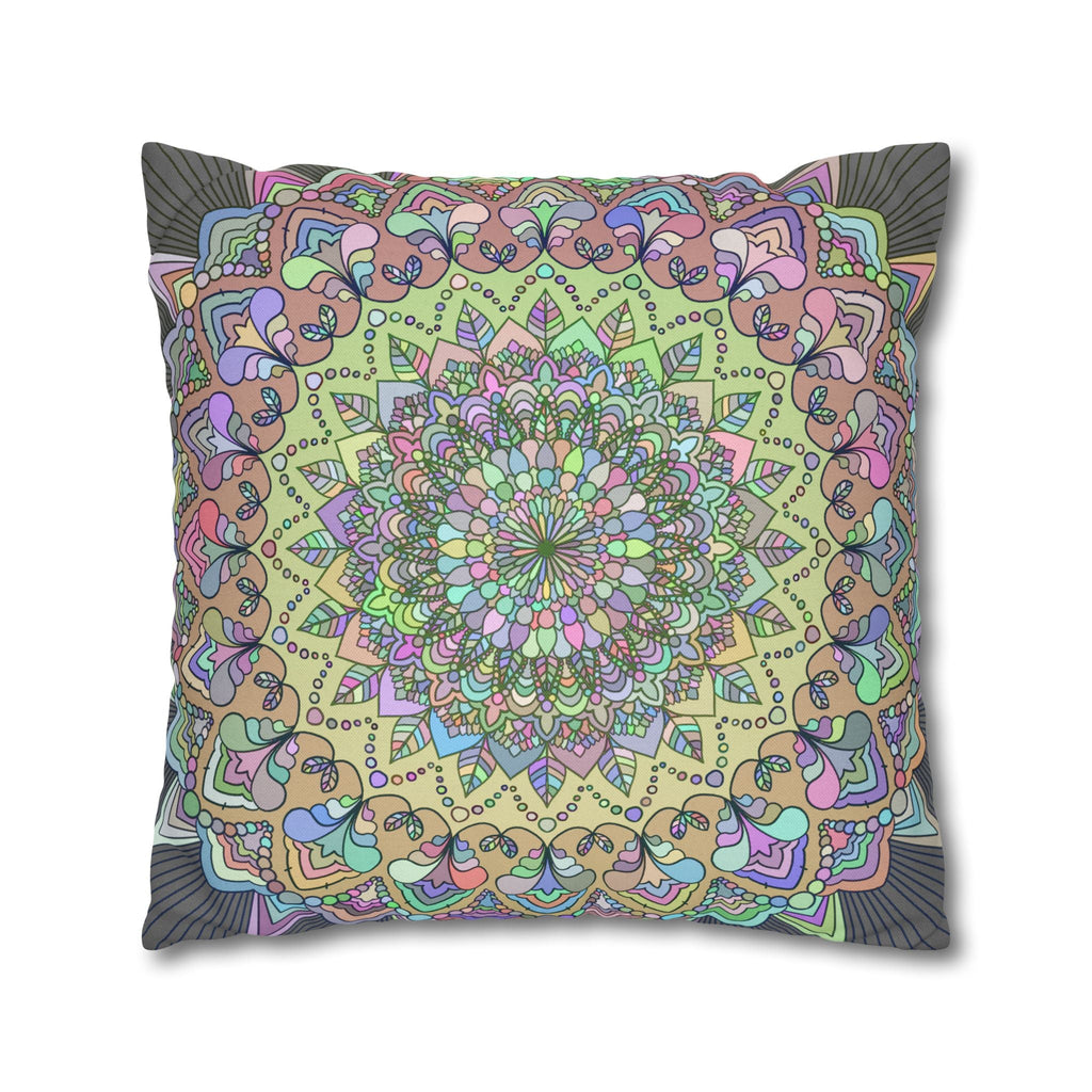 Spun Polyester Square Pillowcase Mandala Art - Original Fine Art - Hand - drawn - Pastel colors - Blululi