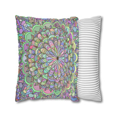 Spun Polyester Square Pillowcase Mandala Art - Original Fine Art - Hand - drawn - Pastel colors - Blululi