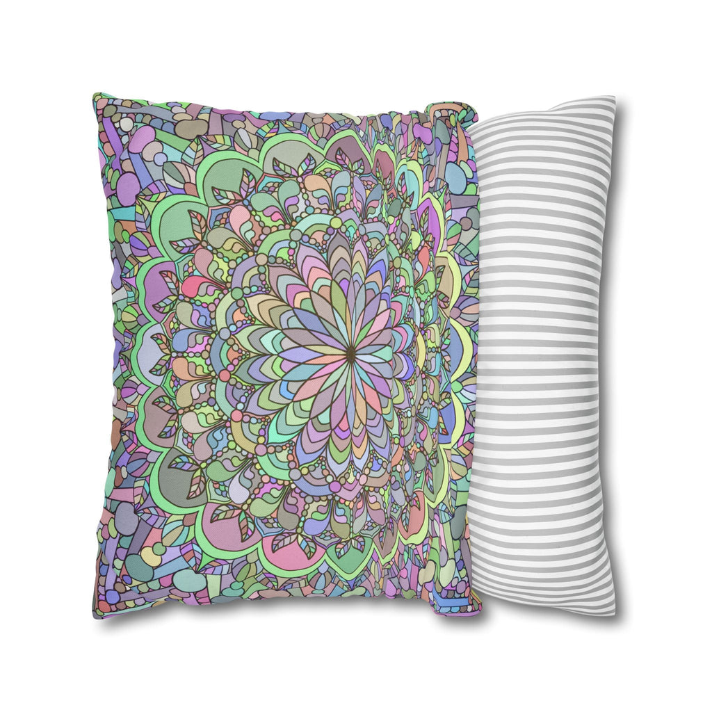 Spun Polyester Square Pillowcase Mandala Art - Original Fine Art - Hand - drawn - Pastel colors - Blululi