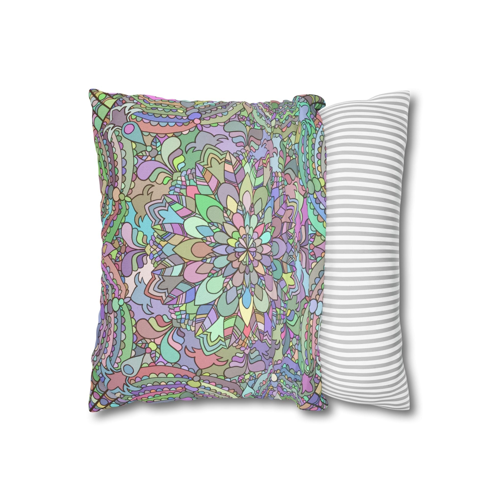 Spun Polyester Square Pillowcase Mandala Art - Original Fine Art - Hand - drawn - Pastel colors - Blululi