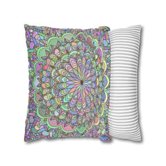 Spun Polyester Square Pillowcase Mandala Art - Original Fine Art - Hand - drawn - Pastel colors - Blululi
