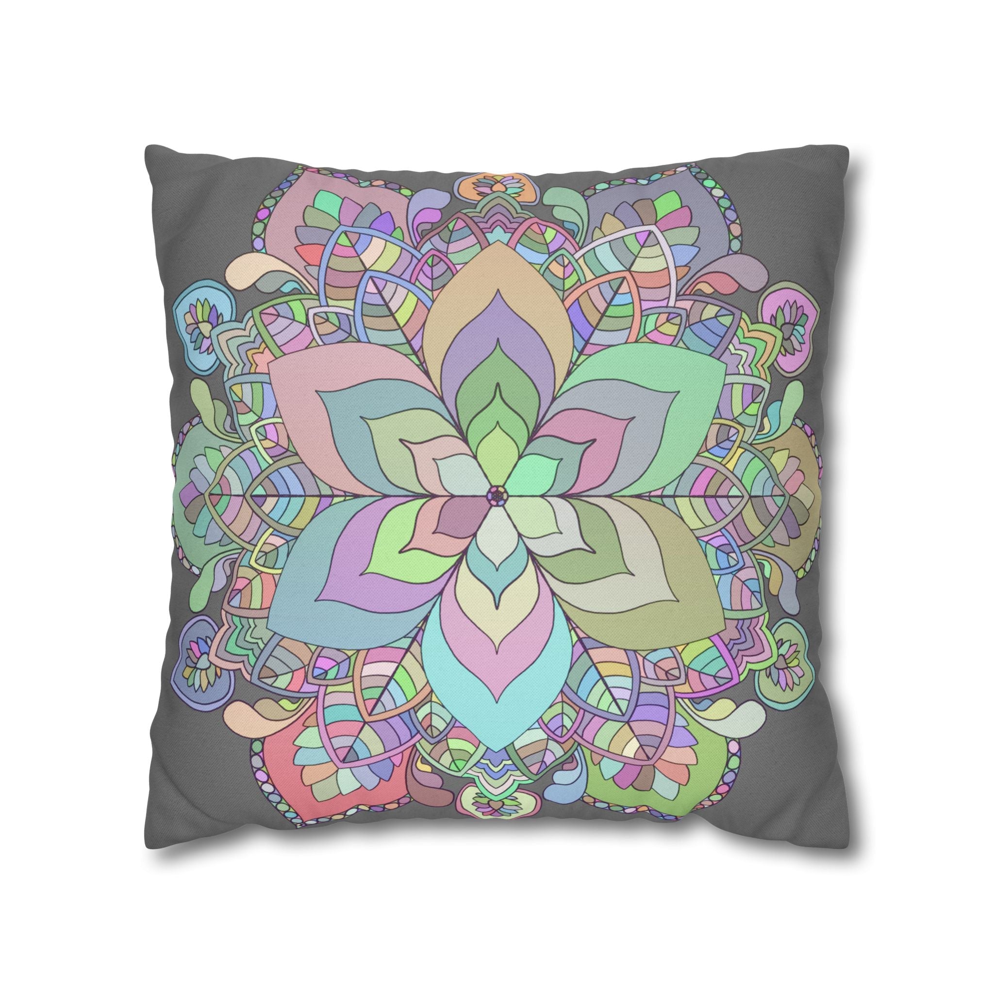 Spun Polyester Square Pillowcase Mandala Art - Original Fine Art - Hand - drawn - Pastel colors - Blululi