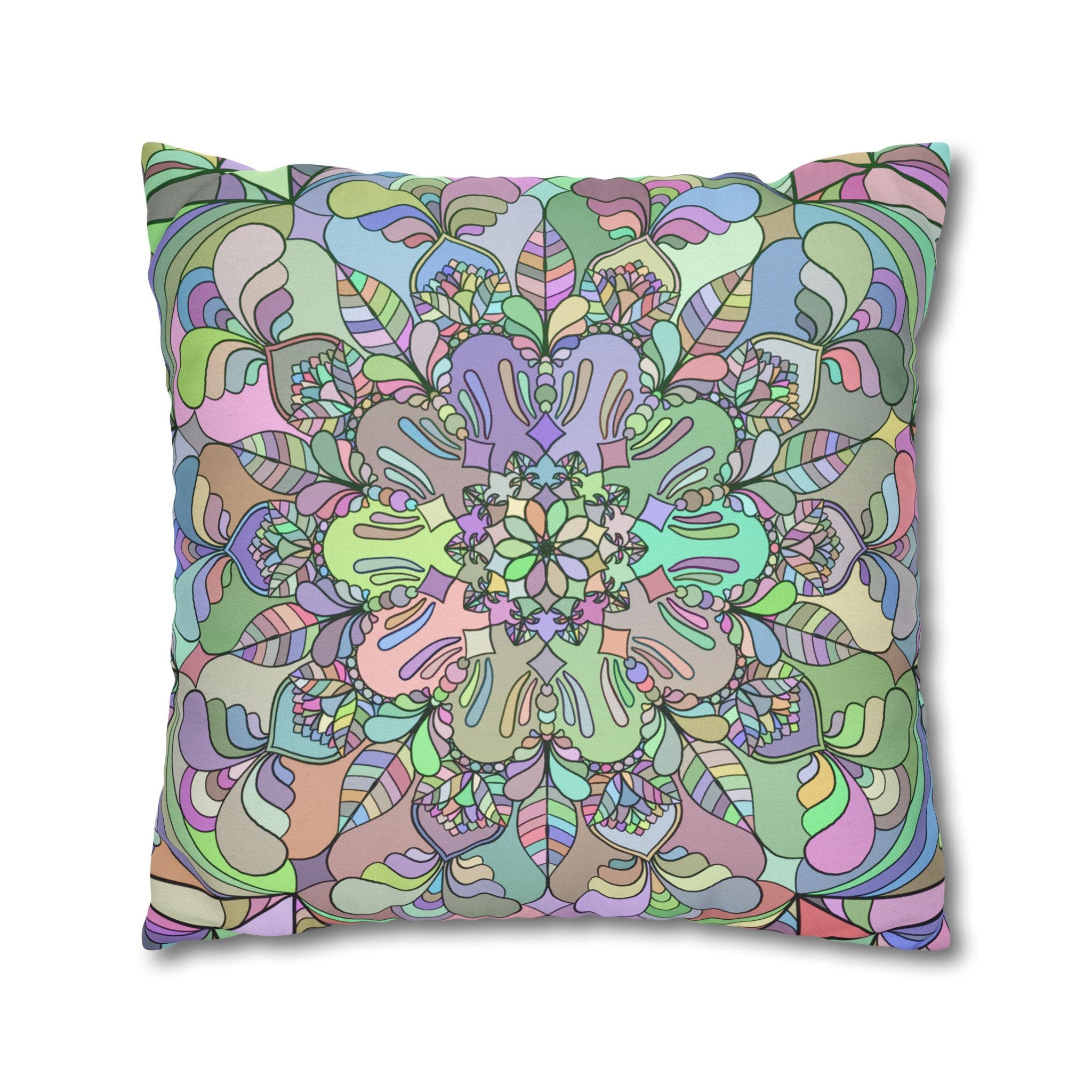 Spun Polyester Square Pillowcase Mandala Art - Original Fine Art - Hand - drawn - Pastel colors - Blululi