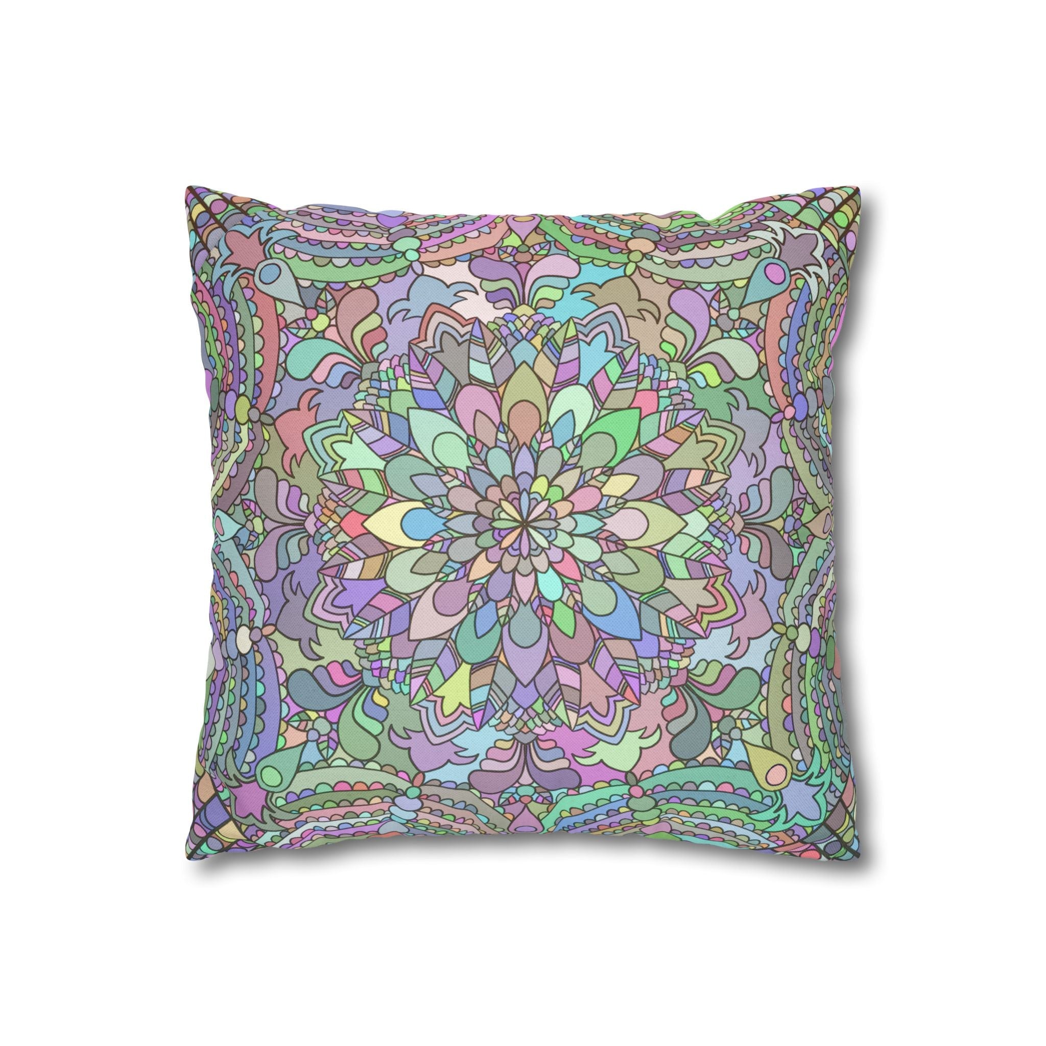 Spun Polyester Square Pillowcase Mandala Art - Original Fine Art - Hand - drawn - Pastel colors - Blululi